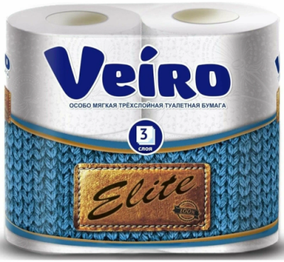 VEIRO Elite бумага туалетная белая 3сл. 4рулона